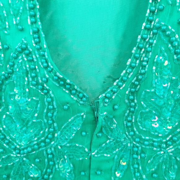Mark &‎ John Womens VTG Vintage 100% Silk Beaded Sequin Cocktail Dress M Green - Picture 9 of 11
